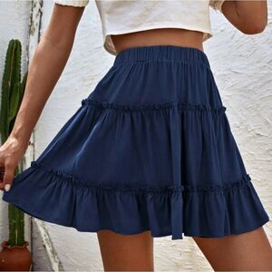 SHEIN Navy Blue Ruffled Skater Mini Skirt Size XS